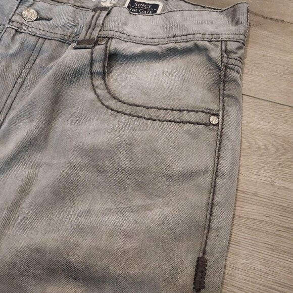 Al Wissam Jeans Mens 36 Gray Embroidered Back Pocket Straight Leg Denim Pants - Picture 5 of 16